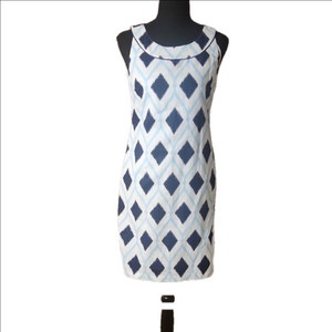 Talbots Blue and White Sheath Dress, Size 2P